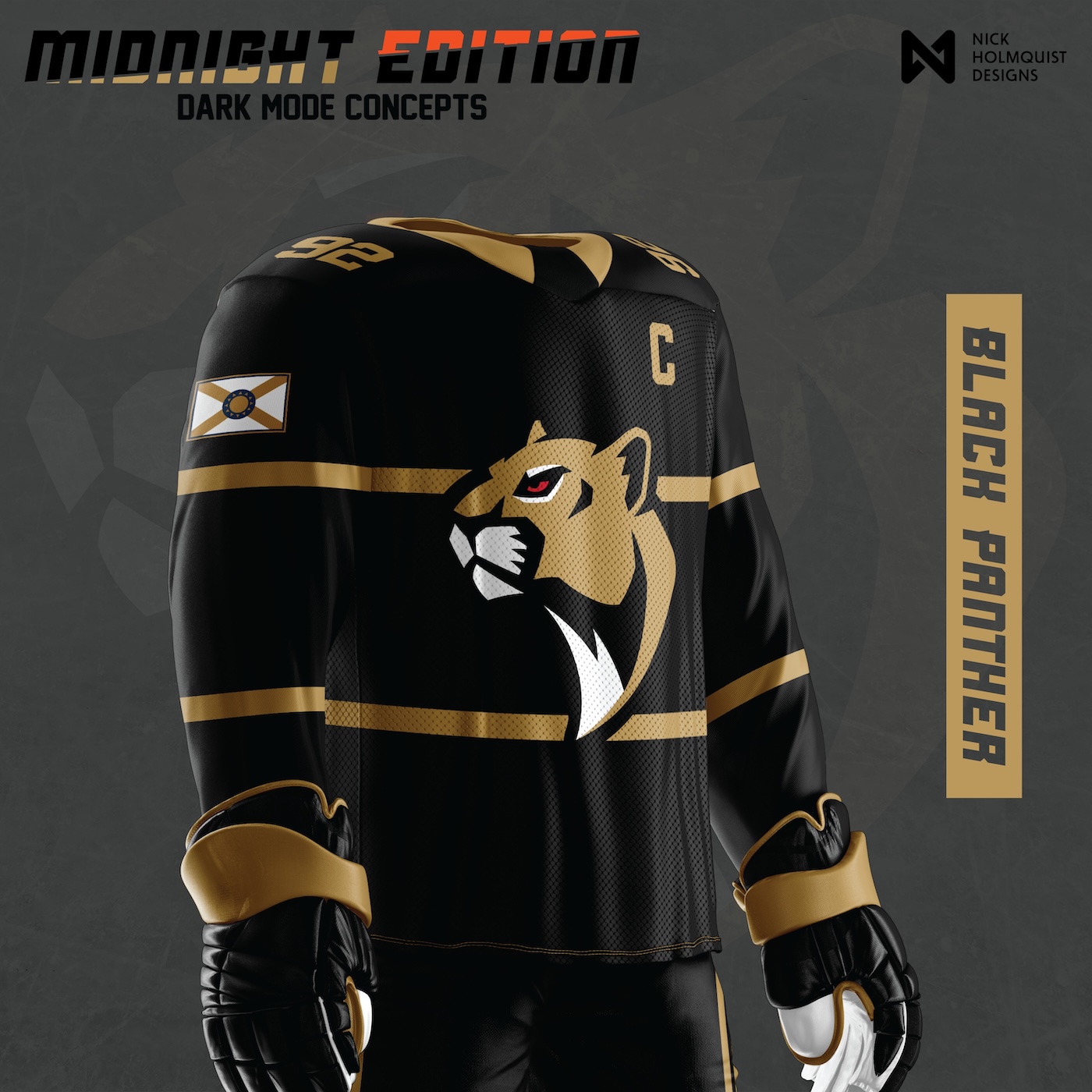 Black Panther: Florida Panthers Midnight Edition blackout alternate jersey concept